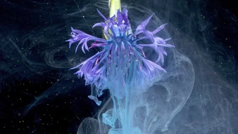 Purple flower exploding into turquoise ink plume Video stock 332202947