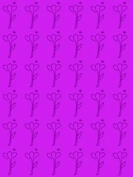 Purple Flower Outline Pattern on Violet Background Stock Illustration
