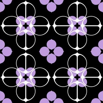 Purple flower seamless pattern on black background Illustration