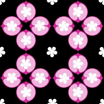 Purple flower seamless pattern on black background 库存插图