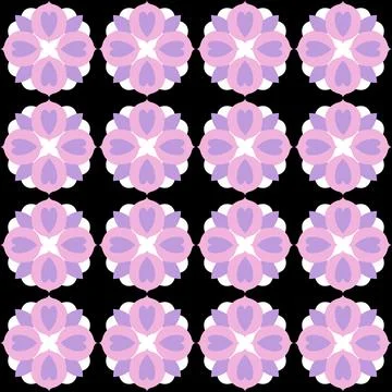 Purple flower seamless pattern on black background Illustrazione stock