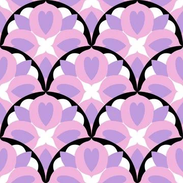Purple flower seamless pattern on black background 스톡 일러스트