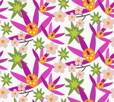 Purple flower seamless pattern vector floral design primitive scandinavian 스톡 일러스트
