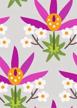 Purple flower seamless pattern vector floral design primitive scandinavian Illustrazione stock