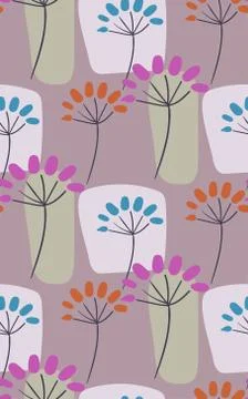 Purple flower seamless pattern vector floral design primitive scandinavian Stock Illustration