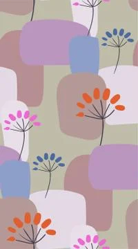 Purple flower seamless pattern vector floral design primitive scandinavian Stock Illustration