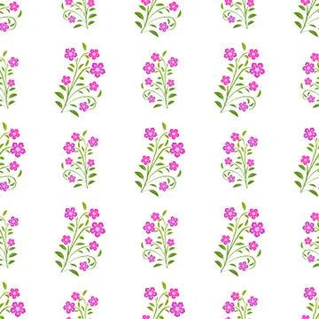 Purple flowers seamless pattern on white background Stock Illustration