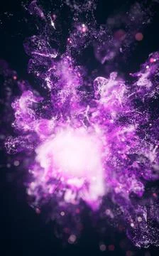 Purple flowing particles with explosive wave effect, 3d rendering. イラスト素材