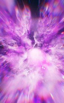 Purple flowing particles with explosive wave effect, 3d rendering. Stockillustratie