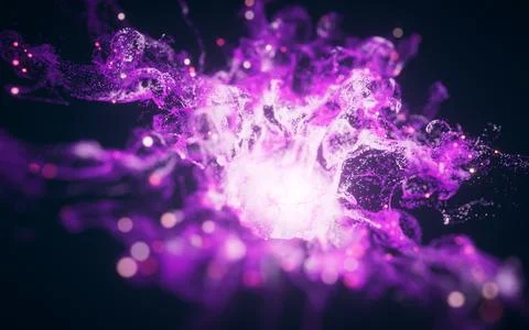 Purple flowing particles with explosive wave effect, 3d rendering. イラスト素材