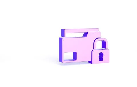 Purple Folder and lock icon isolated on white background. Closed folder and p Illustrazione stock