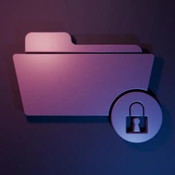 Purple Folder and lock icon isolated on purple-blue background. Closed fold.. 스톡 일러스트