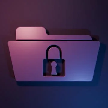 Purple Folder and lock icon isolated on purple-blue background. Closed fold.. Stock Photos