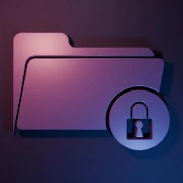 Purple Folder and lock icon isolated on purple-blue background. Closed fold.. Stock Photos