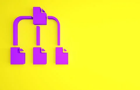 Purple Folder tree icon isolated on yellow background. Computer network file  Stock Illustration
