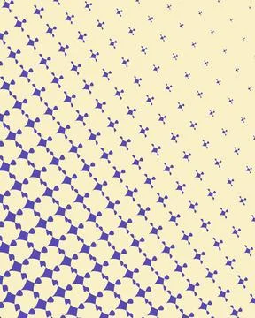 Purple four-lobed motifs decrease in scale across a pale yellow field, leav.. Stock Illustration
