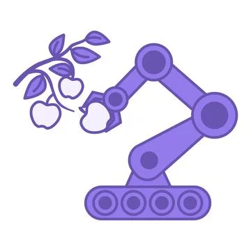 Purple Fruit Picking Robotic Arm Icon. Vector Illustration. Mechanical Robo.. Ilustración de archivo