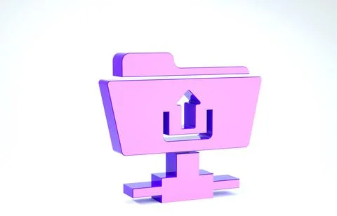 Purple FTP folder upload icon isolated on white background. Software update,  Stock Illustration