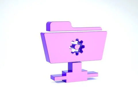 Purple FTP settings folder icon isolated on white background. Software update Illustrazione stock