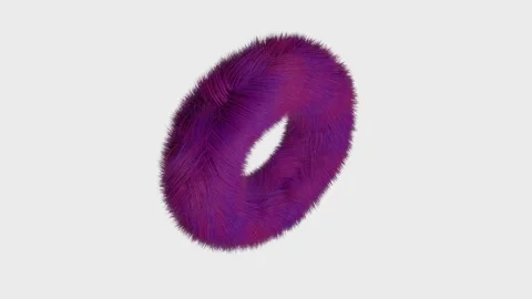 A purple fur ring with a long pile rotates on a light background. 3d render Stock Footage 166145457