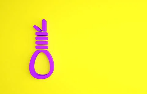 Purple Gallows rope loop hanging icon isolated on yellow background. Rope tie 스톡 일러스트