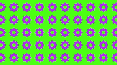 Purple Gear Icons Pattern on Green Screen Background for Motion Graphics Stock Footage 344875367