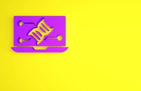 Purple Genetic engineering modification on laptop icon isolated on yellow bac 스톡 일러스트