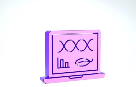 Purple Genetic engineering modification on laptop icon isolated on white back Illustrazione stock