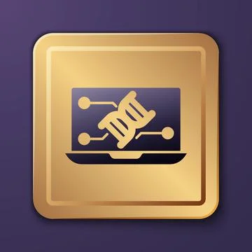 Purple Genetic engineering modification on laptop icon isolated on purple Stock Illustration