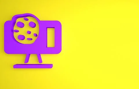 Purple Genetic engineering modification on laptop icon isolated on yellow bac 스톡 일러스트