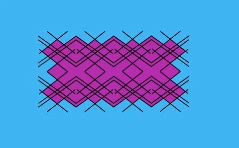 Purple Geometric Aztec Pattern on Bright Blue Background 스톡 일러스트