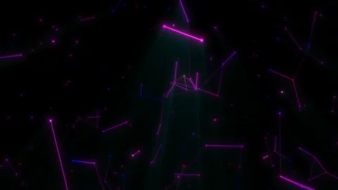 Purple geometric elements fly in black space and emit light. Seamless loop. Stock Footage 122599806