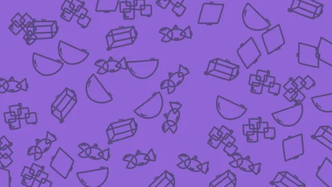 Purple geometric pattern with cubes, candies, semicircles icons 库存影片 336435875