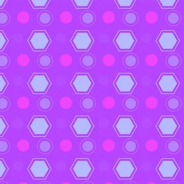 Purple Geometric Seamless Pattern With Hexagons And Circles Retro Abstract .. Illustrazione stock