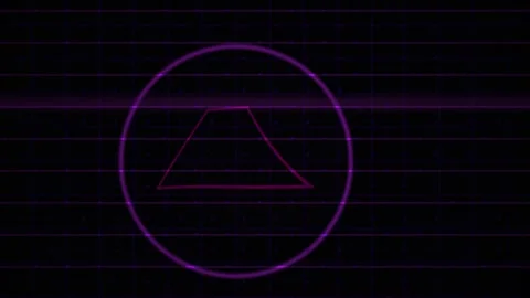 Purple Geometric Shape Moving Within a Glowing Circle on a Dark Grid Backgrou Stock Footage 343752168
