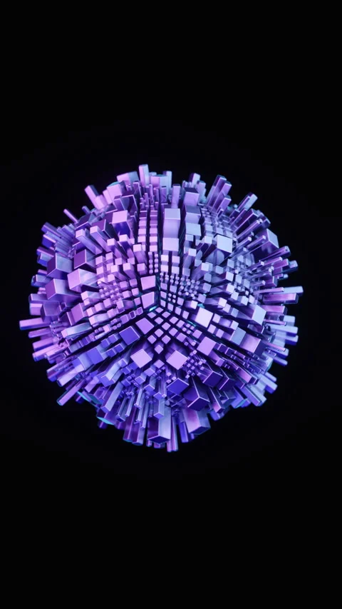 Purple Geometric Sphere Blocks Dark Vertical Seamless Loop Abstract 3D Render Stock Footage 341466093
