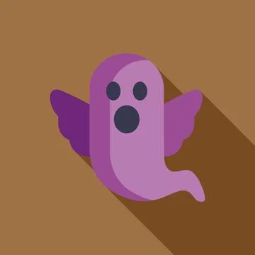 Purple ghost flying with long shadow on brown background Stock Illustration