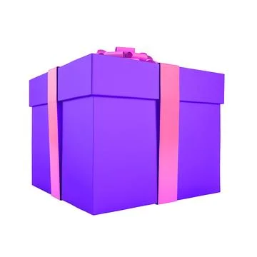 Purple gift box isolated on white background, 3d render Stock Illustration