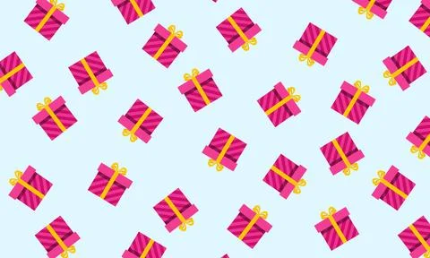 Purple gift box in seamless pattern on light blue background. 스톡 일러스트