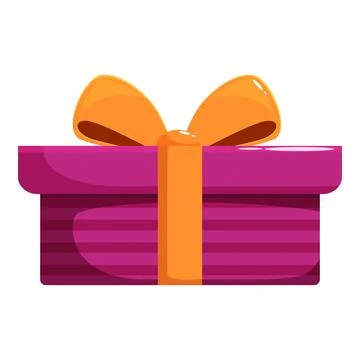 Purple gift box wrapped with orange ribbon and bow Stock Illustration