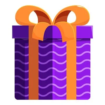 Purple gift box wrapped with orange ribbon and bow Stock Illustration