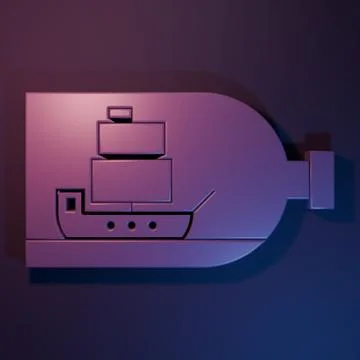 Purple Glass bottle with ship inside icon isolated on purple-blue backgroun.. Stock Illustration