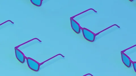 Purple glasses moving on a blue mint background, minimal, zine, abstract collage Stock Footage 107741706