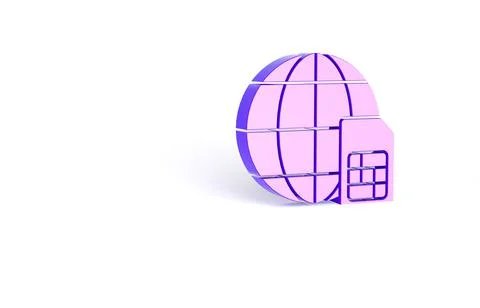 Purple Globe 5G Sim Card icon isolated on white background. Mobile and wirele Stock Illustration
