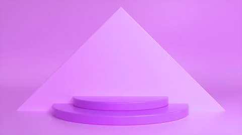 Purple glossy podium on abstract triangular background. Blank showcase mockup Stock Illustration