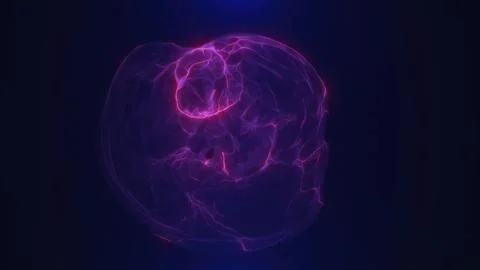 Purple glowing abstract sphere shape resembling energy waves on a dark back.. Stock Photos
