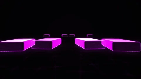Purple Glowing Blocks Moving on Grid in Virtual Space for Technology Presen.. Stock Footage 343752500