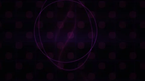 Purple Glowing Circle and Wave Motion on Dark Grid Background for Tech Themes Stock Footage 343752475