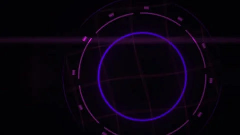 Purple Glowing Circle Hud Interface with Pulsing Light Beam Stock Footage 343752565