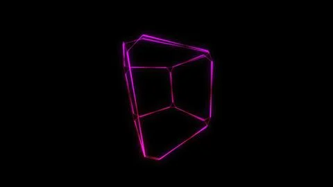Purple glowing cube rotating in the dark, digital art Stock Photos